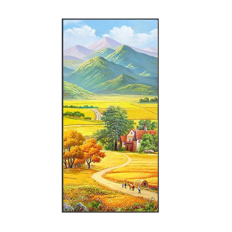 青山丰收景竖版手绘油画梵高风景油画