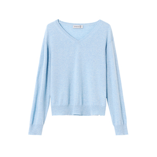 Sungod/日神早秋新款V领羊绒衫女纯山羊绒宽松套头毛衣打底针织衫