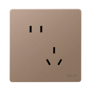 德力西中古风开关插座面板原胡桃木纹棕色五孔827奶油新中式复古