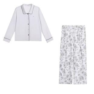 爱慕25秋冬印花家居女士翻领开衫长袖睡衣分身套装AM46D122