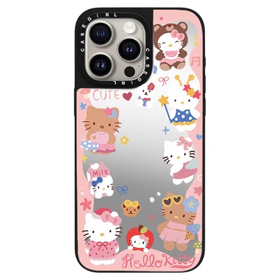 CASEGIRL镜面HelloKitty苹果手机壳适用17PROMax磨砂肤感16pro防摔全包15卡通可爱14加高镜头框ins风高级感