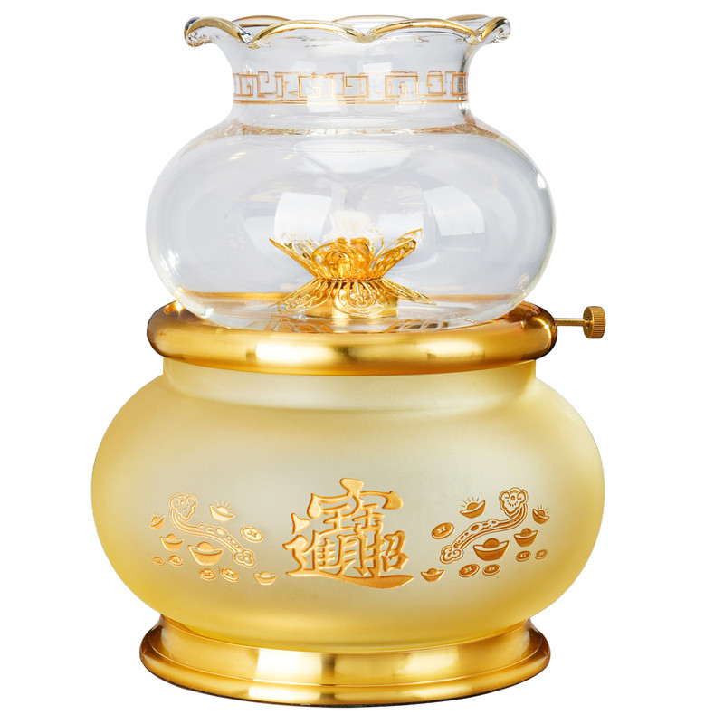 家用仿琉璃佛字款雕刻油灯酥油灯佛前供佛灯灯盏灯芯加厚防风灯罩