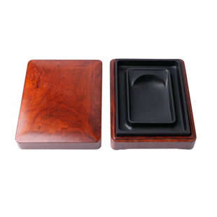 启明文房回字水墨砚台原石书法专用磨墨带盖木盒保湿歙砚余墨不干