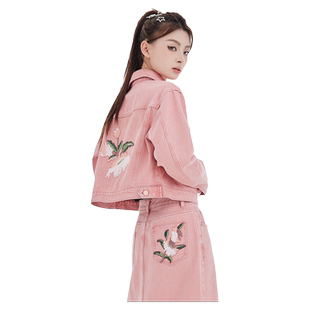 粉色牛仔外套女春季女装外套韩版宽松小个子甜美减龄休闲百搭上衣