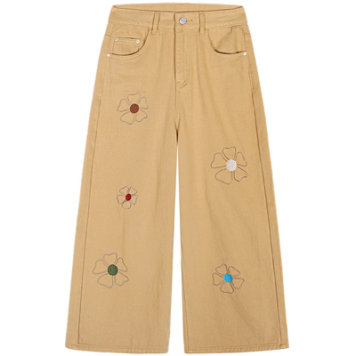 今屿花花加绒牛仔阔腿裤女小个子