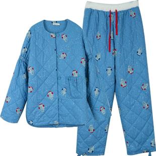 朵朵可可冬季睡衣女绒里加厚夹棉原创休闲长袖长裤家居服套装