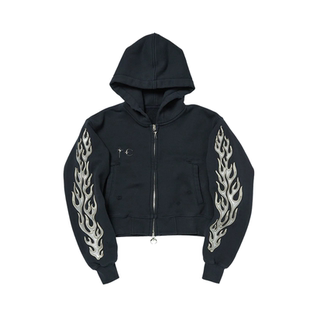 Thug club小众金属星月logo做旧破坏刺绣火焰拉链外套美式连帽衫