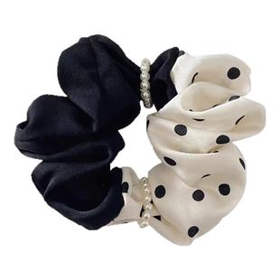 甜美波点珍珠大肠发圈女2026新款丸子头发饰头绳高级感半扎发头花