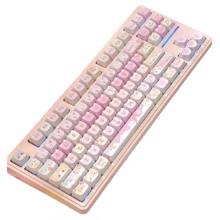 猫尔本粉色可爱女生81键带旋钮调节三模无线机械键盘8000毫安M75