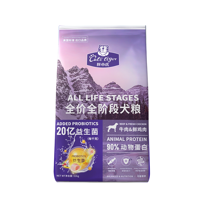 胖小虎狗粮金毛泰迪柯基法斗通用幼犬成犬粮【益生菌】鲜鸡肉12kg