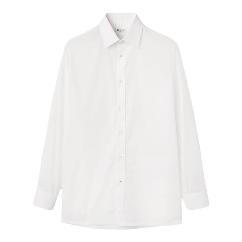 Loro Piana/诺悠翩雅男装白色纯棉尖领长袖休闲衬衫