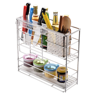 龙海森  橱柜厨房304不锈钢调味篮阻尼轨道小户型150型200柜拉篮