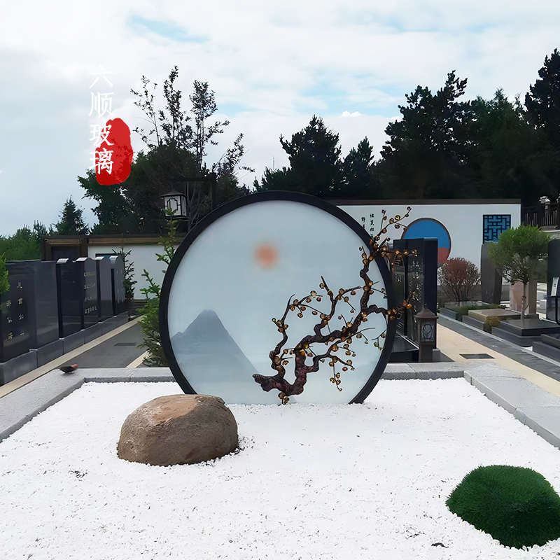 夹绢玻璃  山水画 新中式隔断墙背景屏风玄关门 夹丝定制钢化艺术