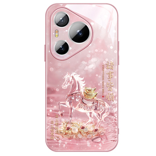 水晶发财马适用华为pura80pro手机壳新款pura70镜头全包p60高级感ultra复古文艺p50创意奢华pro+简约玻璃40女