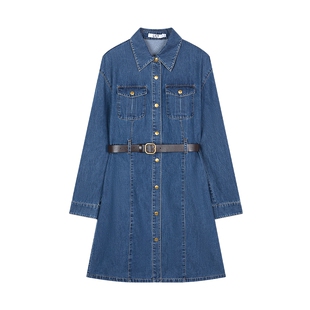 【商场同款】LILY2025新款女装经典收腰休闲牛仔裙长袖连衣裙女