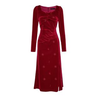 【新年穿搭】一电影一时装冬季名媛丝绒红色中长款礼服连衣裙女