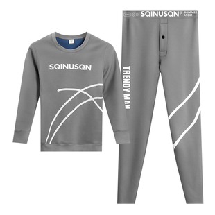 新款鲨鱼套装男士秋衣秋裤加绒加厚鲨鱼皮内衣舒适透气打底保暖裤