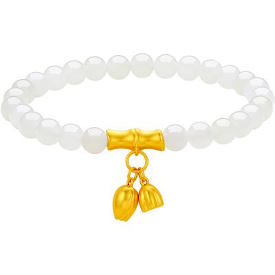 周六福和田玉手串女金镶玉