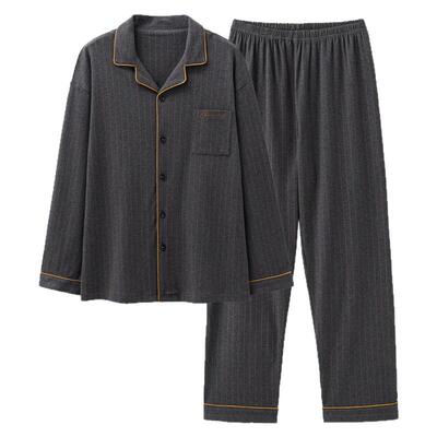 男士睡衣2025新款春秋季纯棉长袖休闲条纹加大码家居服套装可外穿