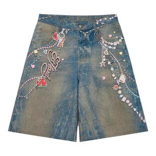 【夏季新品】【胡烨韬同款】Ed Hardy埃德哈迪珠宝印花牛仔短裤女
