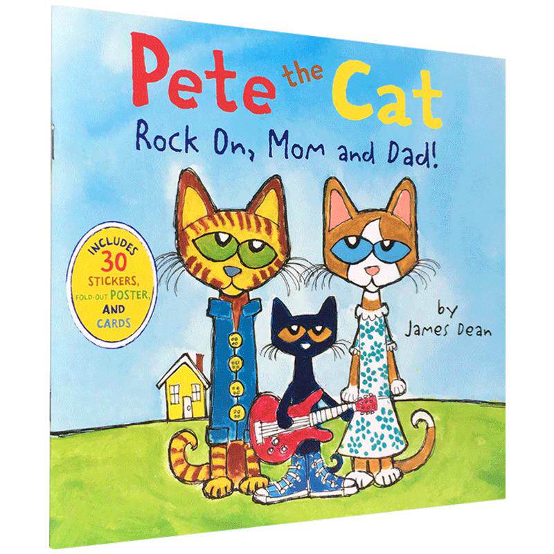 英文原版童书绘本 Pete the Cat: Rock On, Mom and Dad! 4-6-8岁宝宝学习英语入门启蒙 正版图书 吴敏兰推荐petethecat