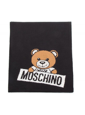 moschino/莫斯奇诺泰迪熊印花羊毛绒线围巾披肩女百搭黑色送礼物