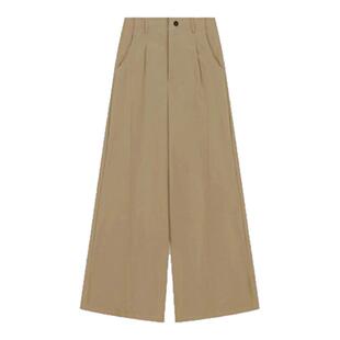 复古卡其色阔腿裤春装女款大码休闲长裤子梨型身材粗腿宽胯工装裤