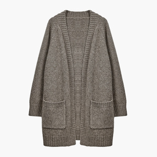 CROWNLESS未冕慵懒混色牦牛绒羊绒复古粗针V领宽松开衫毛衣