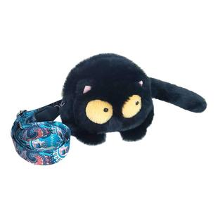 原创可爱个性搞怪黑猫包毛绒绒轻便斜挎小包女手机包微单相机套包