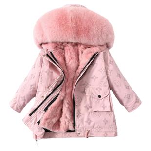 儿童派克服 夜间反光 女童皮草外套男童中长款棉衣獭兔真毛可拆卸
