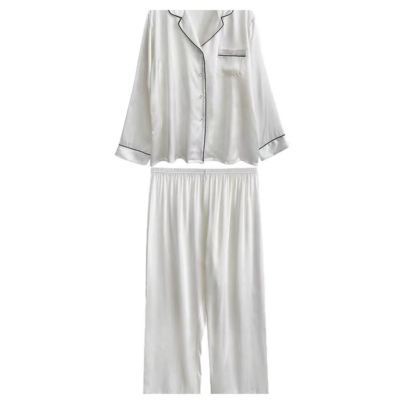 维多利亚丰维密真丝睡衣套装女夏高级桑蚕丝长袖长裤两件套家居服