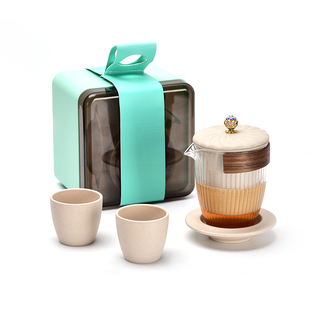 彼物春华秋实便携旅行茶具 快客杯盖碗茶杯段泥玻璃功夫茶具套装
