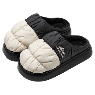 加绒羽绒布棉拖鞋女士冬季新款毛绒保暖家居室内厚底防滑毛拖鞋男