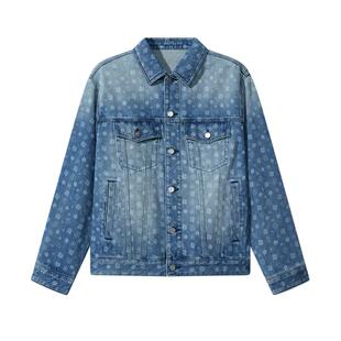 【激光烧花】卡宾纯色复古牛仔茄克男装2026春季新款阔版落肩兰牛