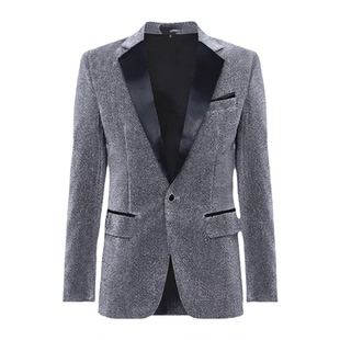 银灰黑色亮片男装晚会舞蹈演出服主持人男士礼服韩版修身西服外套