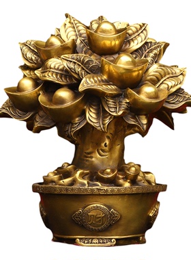 黄铜发财树中式客厅装饰摆件