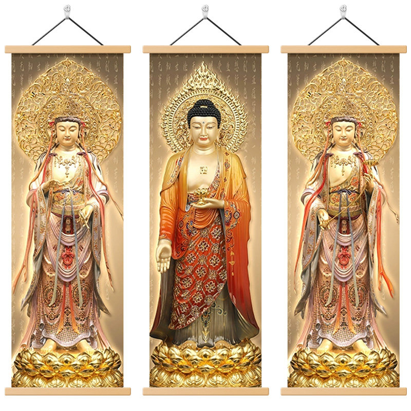 佛像佛堂装饰画供奉背景墙卷轴画