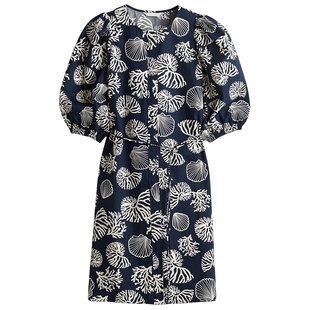 HM女装连衣裙春季法式短袖泡泡袖设计感碎花裙1278378