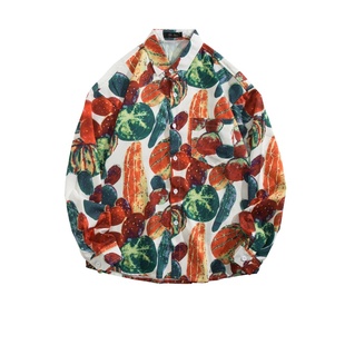 港风复古90年代感怀旧服装花衬衫长袖男女同款宽松碎花满印沙滩风