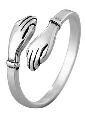 925银手掌拥抱开口戒指个性小众