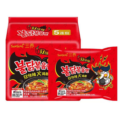 韩国进口三养双倍辣火鸡面140gx5袋超辣变态辣方便速食韩式干拌面