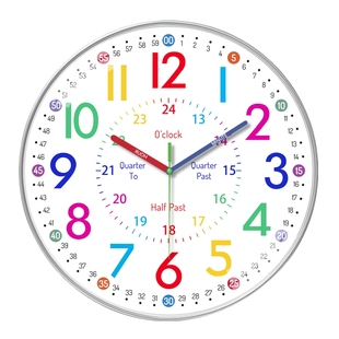 早教学习静音挂钟客厅家用卧室钟表学生儿童房彩虹挂墙免打孔时钟