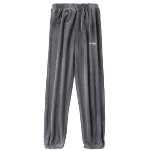 加长款高个子珊瑚绒睡裤男士冬季暖暖裤加绒加厚大码女高腰束脚裤