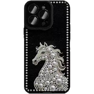 轻奢风珍珠图案白马适用苹果17promax手机壳瞳眼小羊皮iphone16pro时尚高级感女款15彩绘14手链13全包防摔软