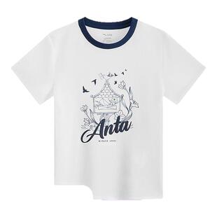 安踏儿童短袖女大童T恤衫2025夏款女孩透气夏装白色短袖圆领上衣
