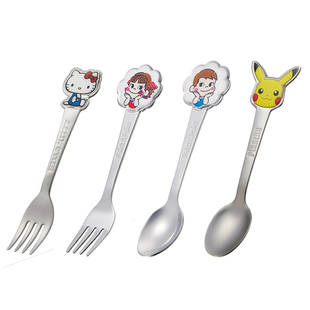 日本进口skater汽车皮卡丘公主kitty卡通可爱儿童不锈钢叉子勺子