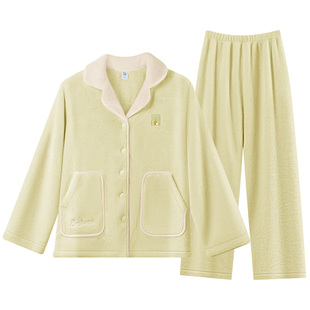 【李沁同款】七色纺睡衣女秋冬季加厚保暖法兰绒家居服套装可外穿