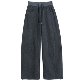 深灰色加绒阔腿弯刀裤女2025新款冬季加厚高腰保暖镰刀裤香蕉裤