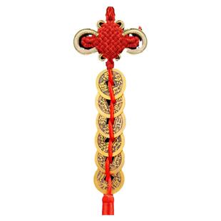 六帝钱中国结挂件门对门纯黄铜吉祥结五帝钱铜钱古币五吊铜钱大门