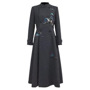 浒城古娘新款气质新中式国风战袍连衣裙轻奢羊毛大衣外套女款春秋